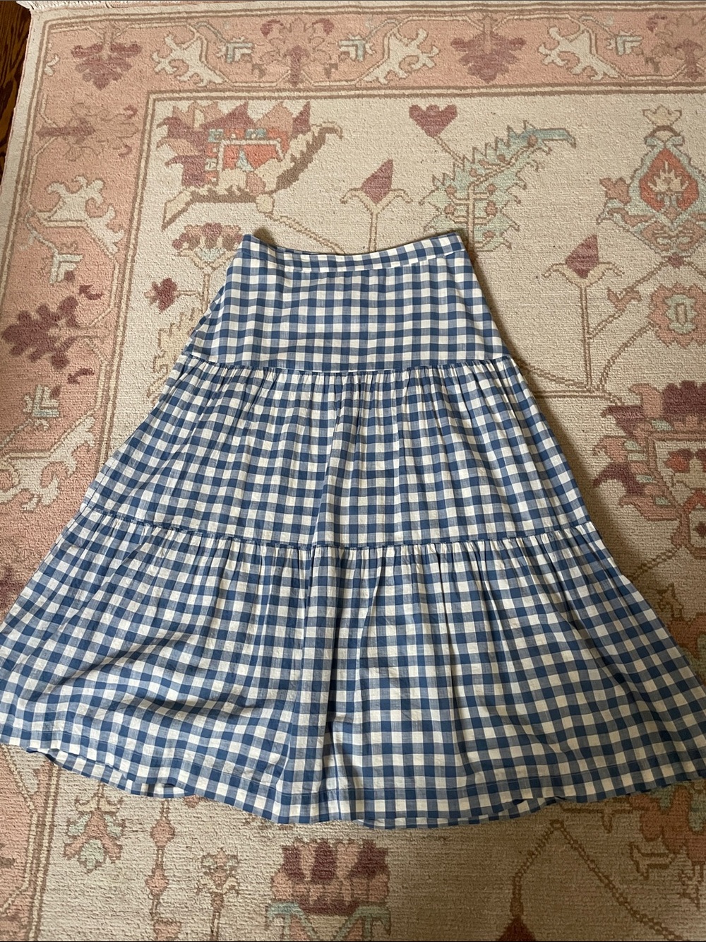 GAP Blue and White Gingham Tiered Midi Skirt